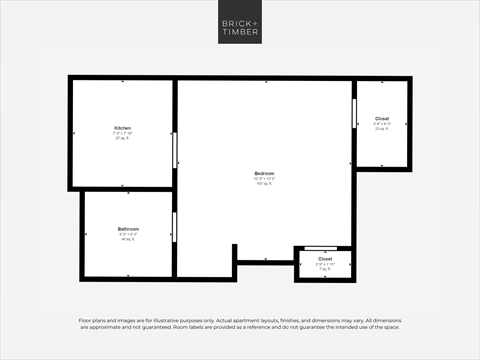 Floor plan for studio, 1 bath, 304 sqft